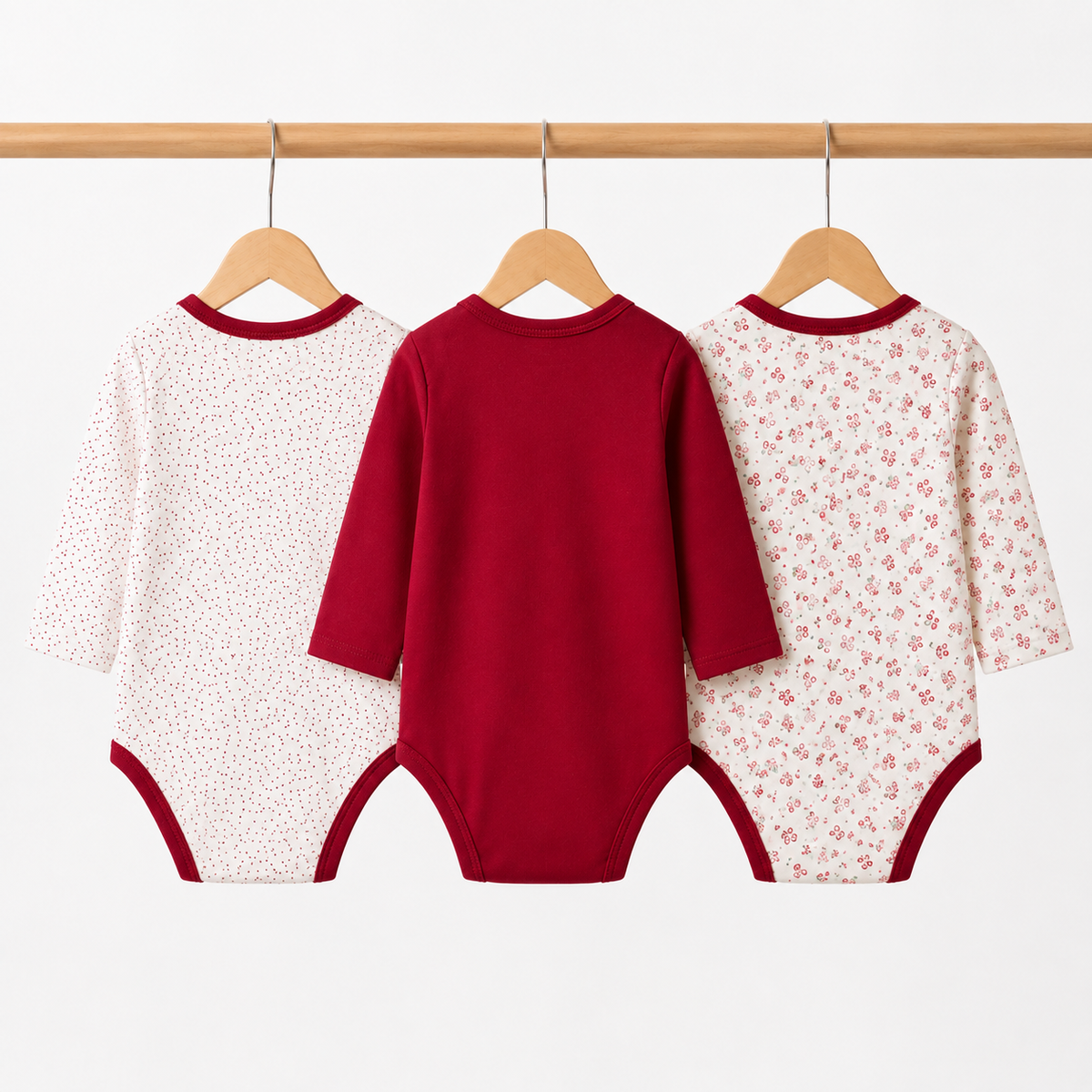 Full-Sleeve Cotton Baby Bodysuits 3-Pack – Red Strawberry