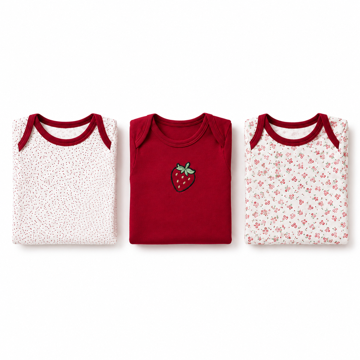Full-Sleeve Cotton Baby Bodysuits 3-Pack – Red Strawberry