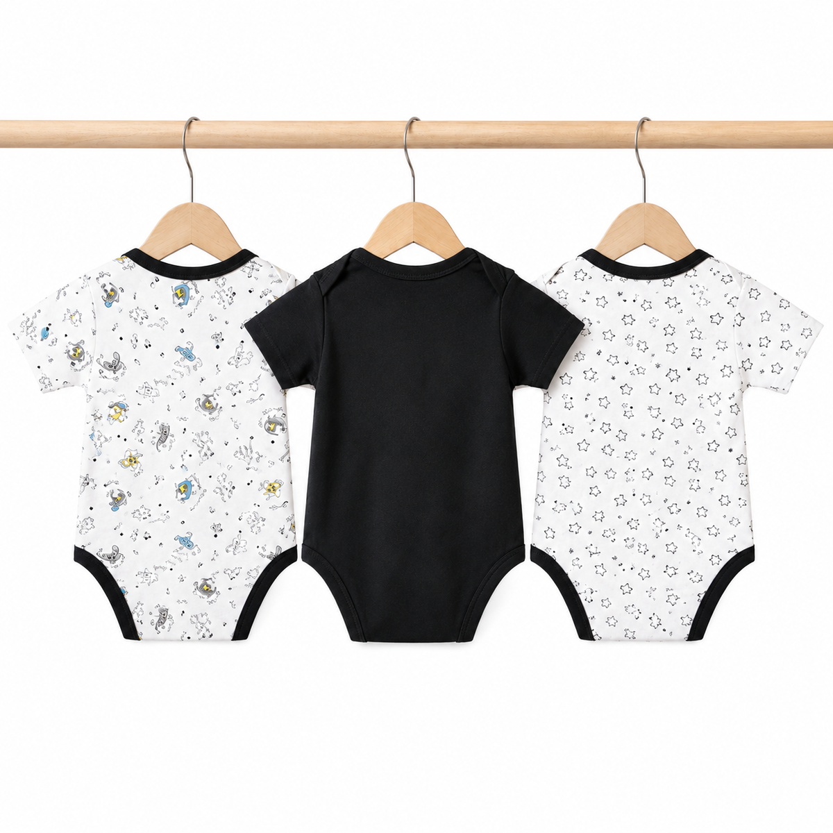 Half-Sleeve Cotton Baby Bodysuits 3-Pack – Black Helicopter