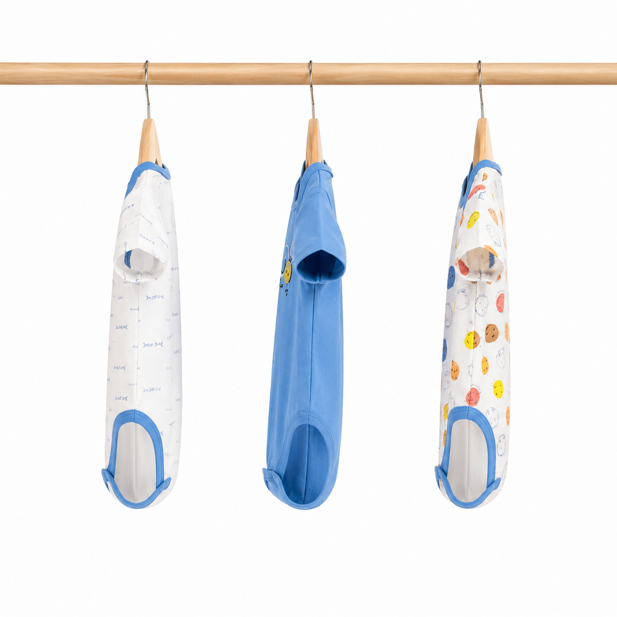 Half-Sleeve Cotton Baby Bodysuits 3-Pack – Blue Smile
