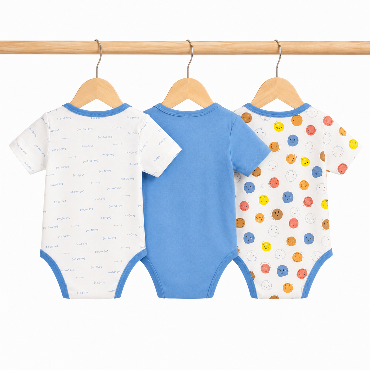 Half-Sleeve Cotton Baby Bodysuits 3-Pack – Blue Smile