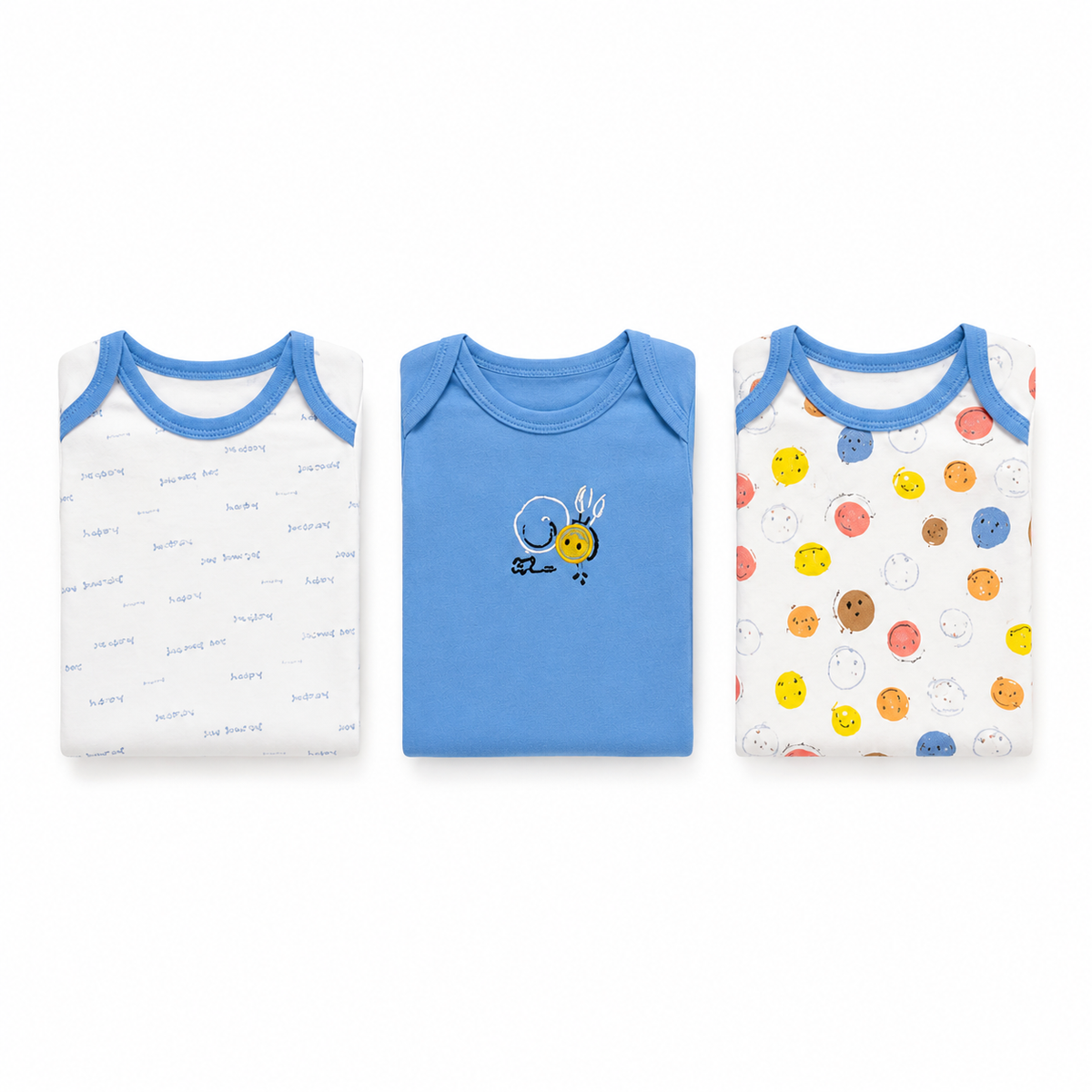 Half-Sleeve Cotton Baby Bodysuits 3-Pack – Blue Smile