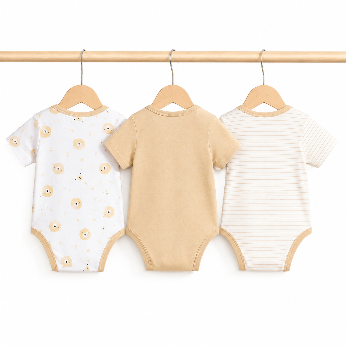 Half-Sleeve Cotton Baby Bodysuits 3-Pack – Brown Bear