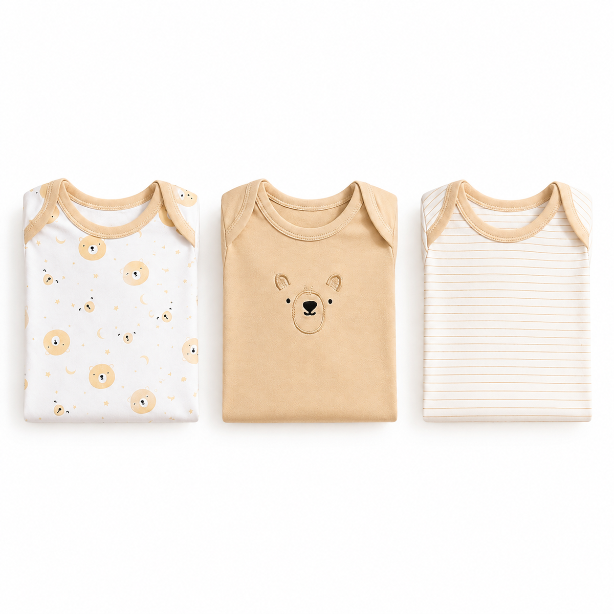 Half-Sleeve Cotton Baby Bodysuits 3-Pack – Brown Bear