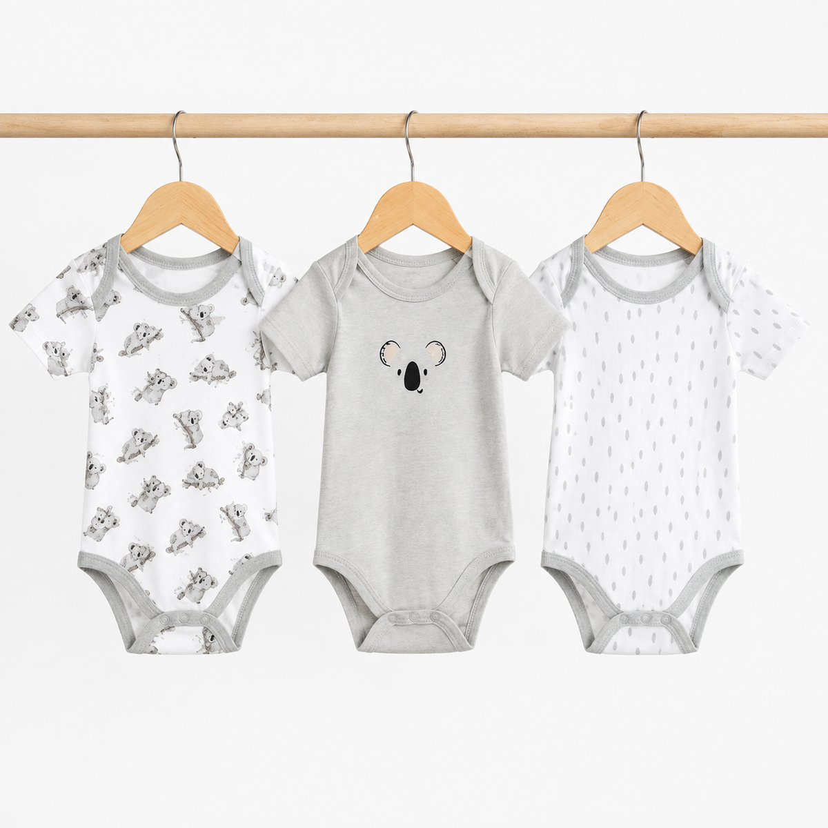 Half-Sleeve Cotton Baby Bodysuits 3-Pack – Grey Bear