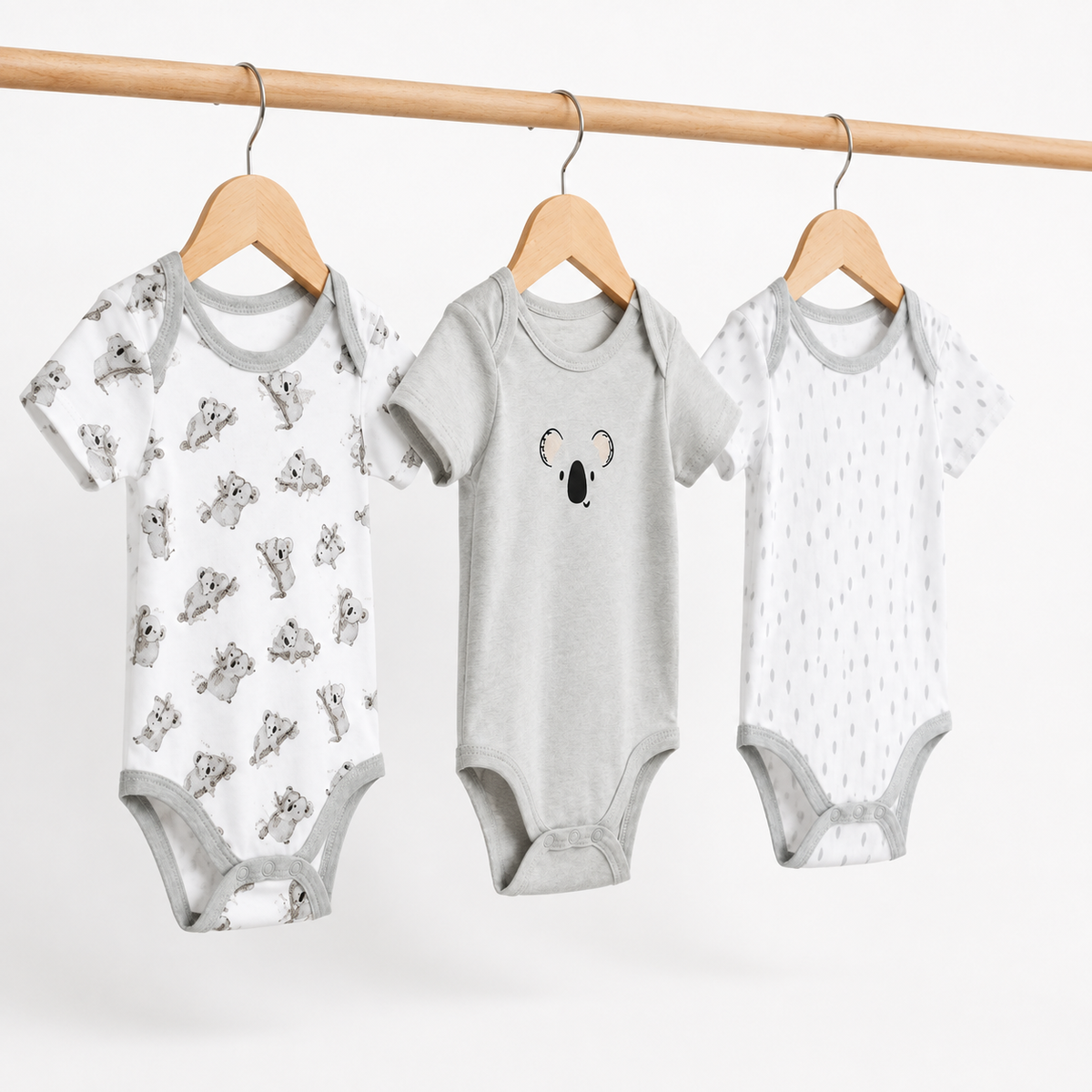 Half-Sleeve Cotton Baby Bodysuits 3-Pack – Grey Bear