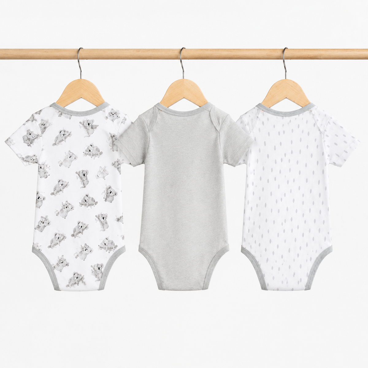 Half-Sleeve Cotton Baby Bodysuits 3-Pack – Grey Bear