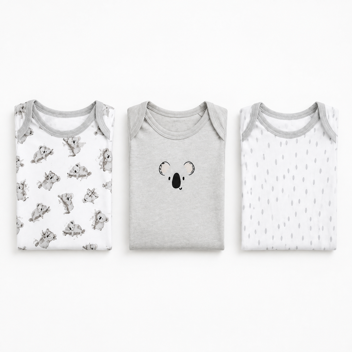 Half-Sleeve Cotton Baby Bodysuits 3-Pack – Grey Bear