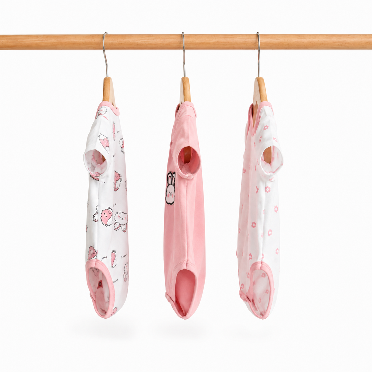 Half-Sleeve Cotton Baby Bodysuits 3-Pack – Pink Rabbit
