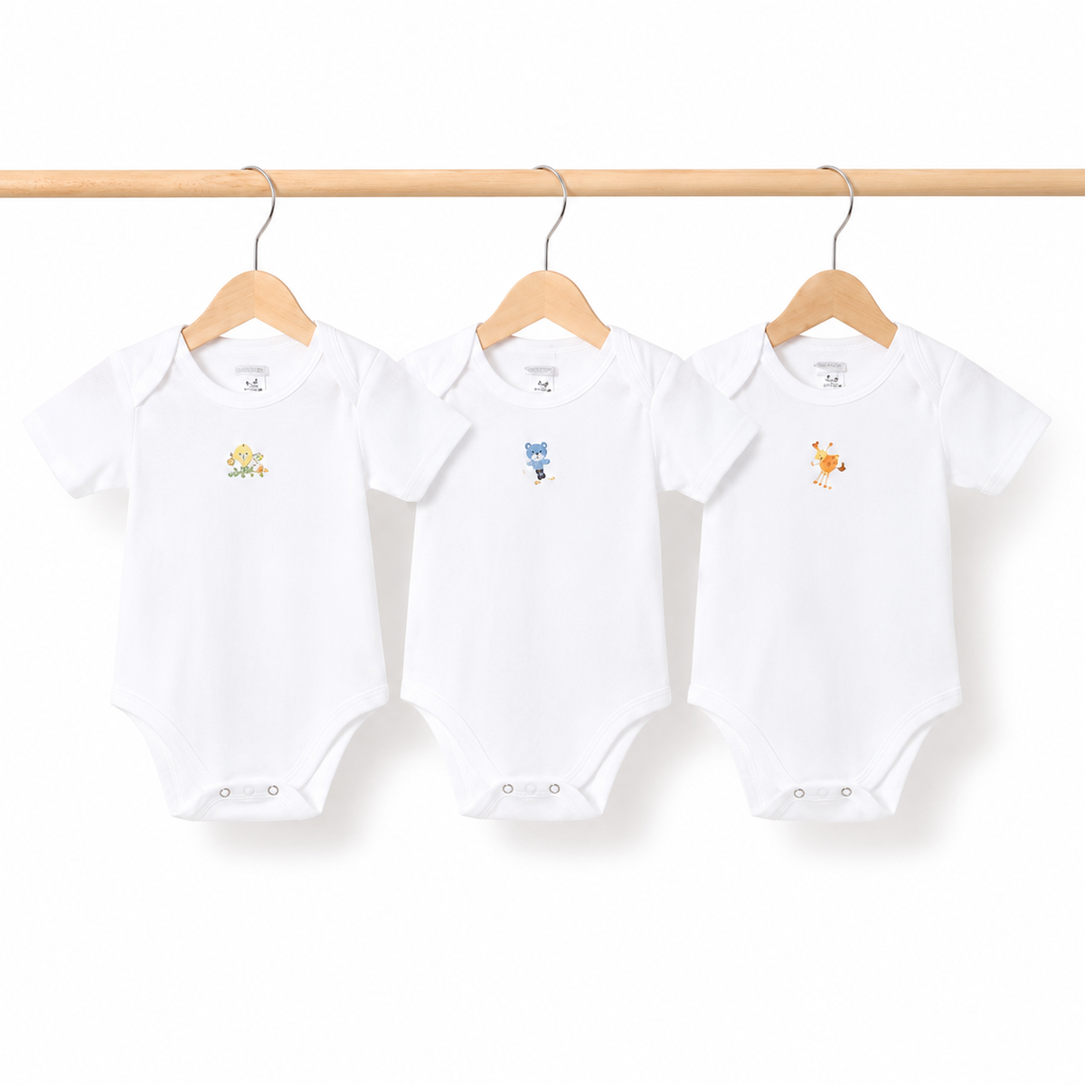 Cotton Baby Bodysuits 3-Pack – White Robot Print