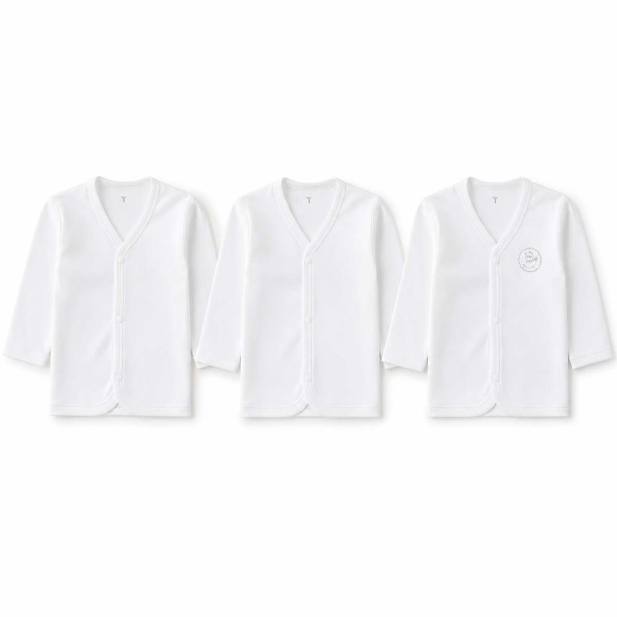 Full-Sleeve Button Baby Vests 3-Pack – White