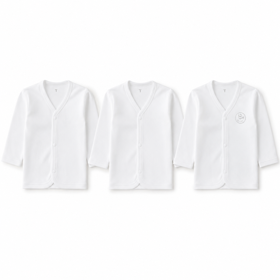 Full-Sleeve Button Baby Vests 3-Pack – White
