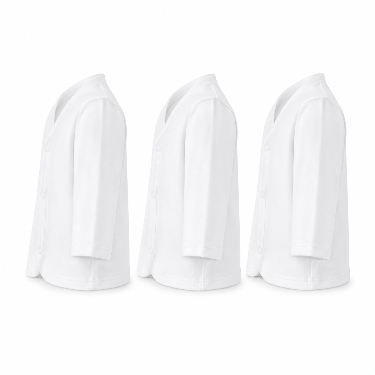 Full-Sleeve Button Baby Vests 3-Pack – White