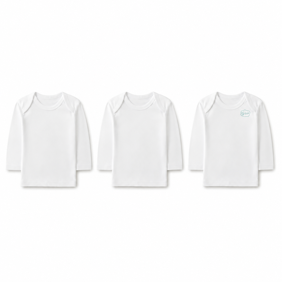 Full-Sleeve Cotton Baby Inner Vests 3-Pack – White