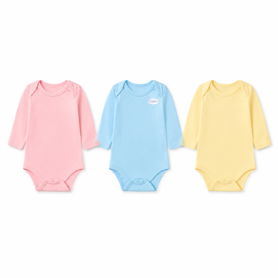 Full-Sleeve Cotton Baby Romper Vests 3-Pack – Multicolour