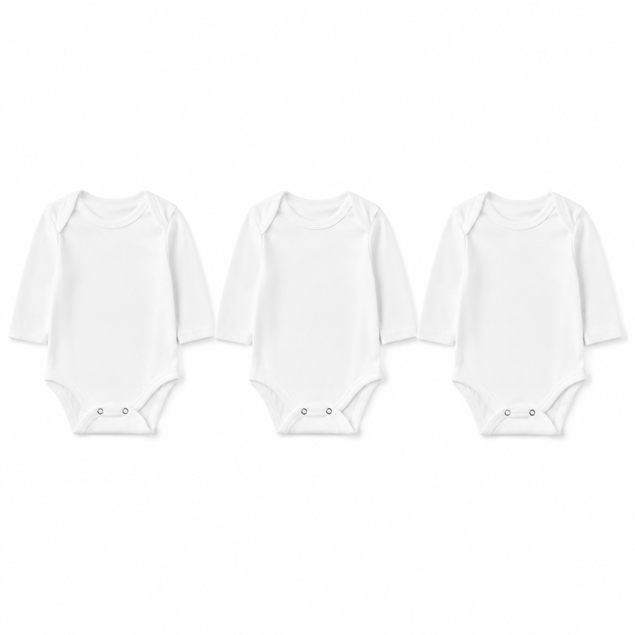 Full-Sleeve Baby Rompers 3-Pack – White