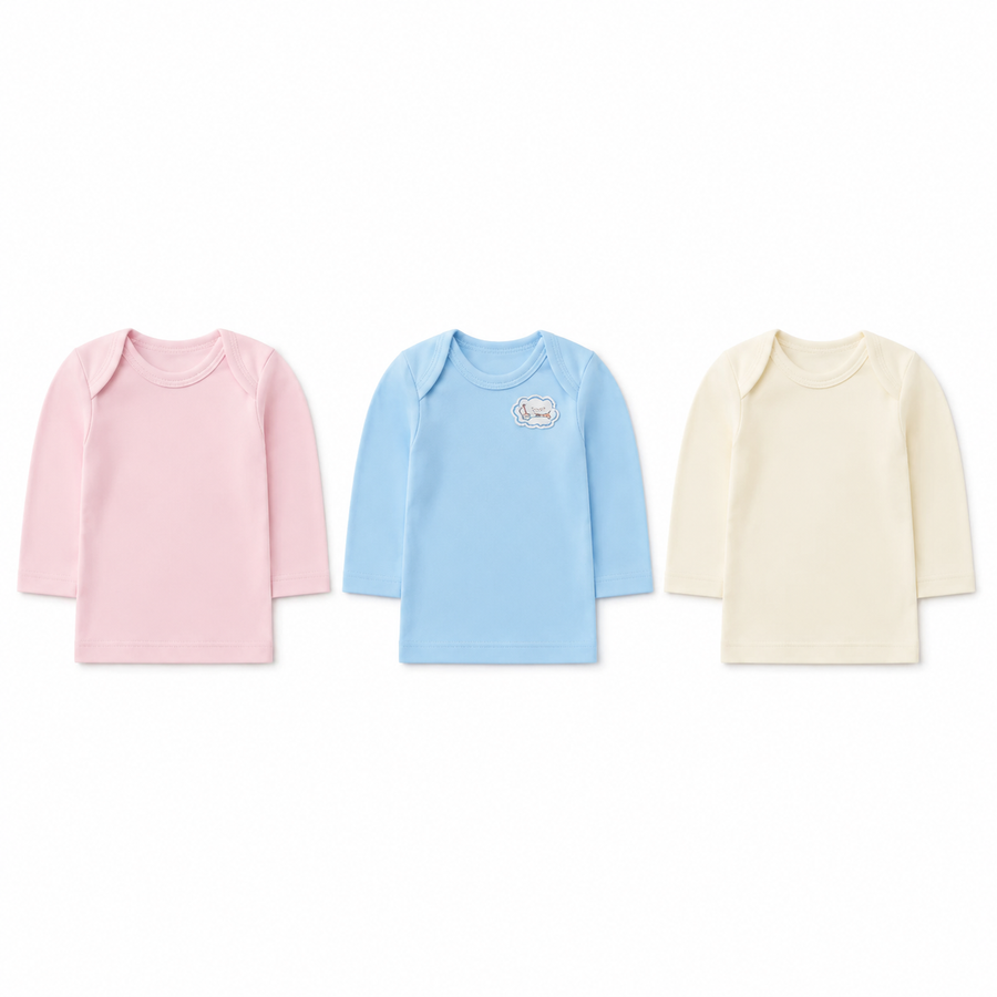Full-Sleeve Cotton Baby Inner Vests 3-Pack – Multicolour