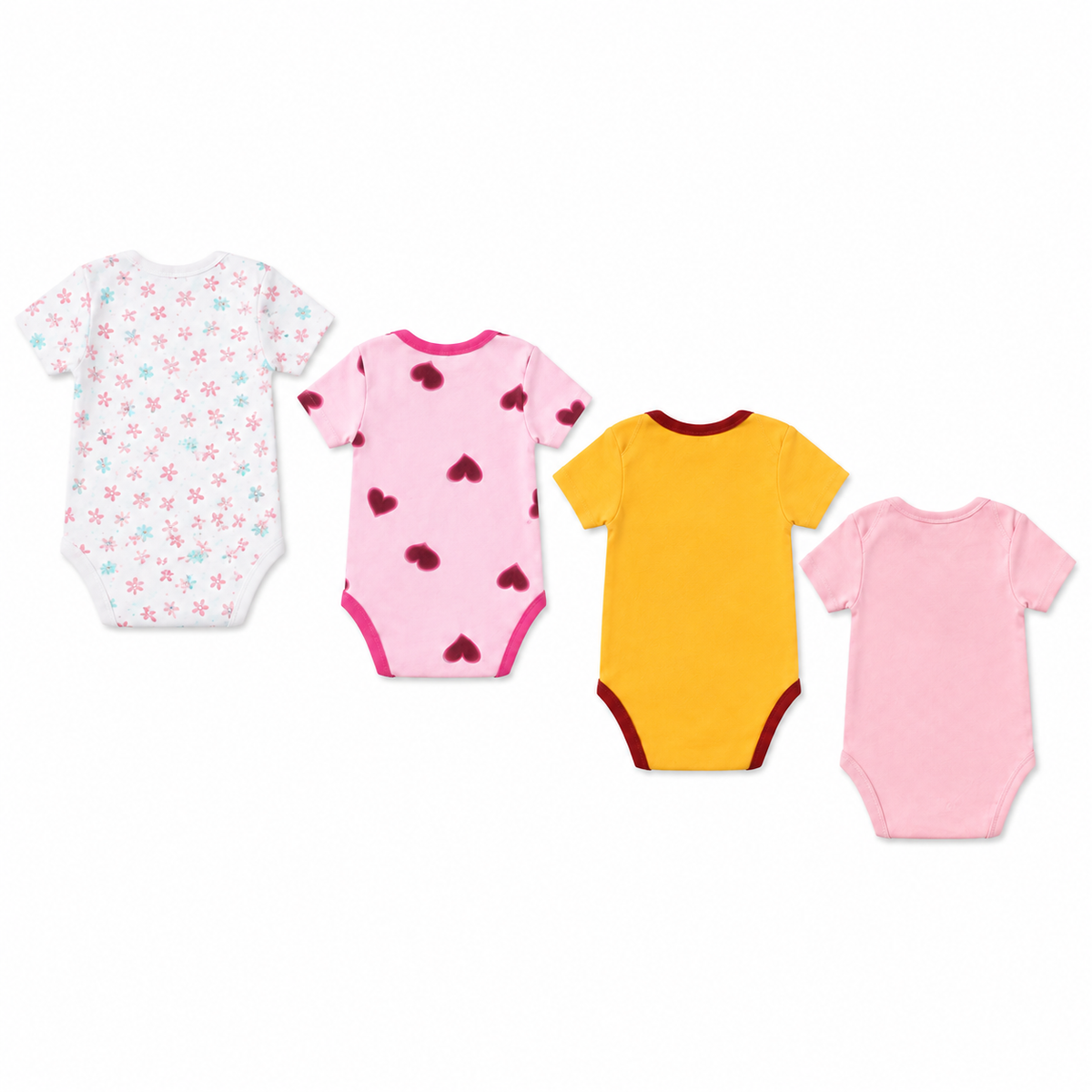 Unisex Baby Bodysuits 4-Pack – Apple & Mixed Prints, 3–6M