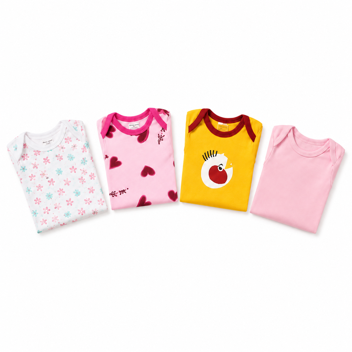 Unisex Baby Bodysuits 4-Pack – Apple & Mixed Prints, 3–6M