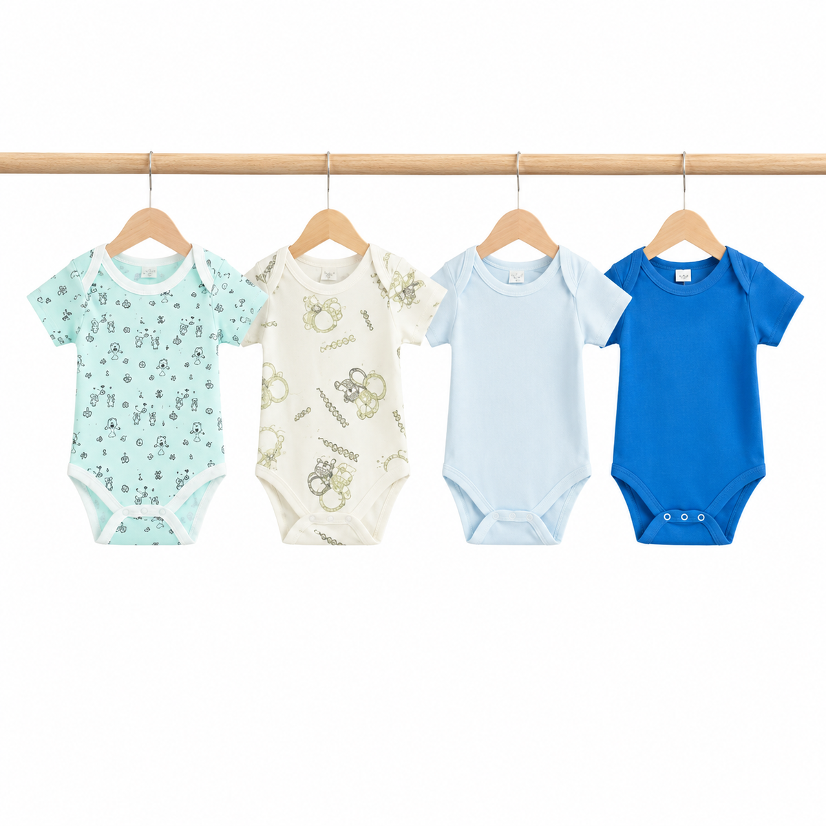 Unisex Baby Bodysuits 4-Pack – Astronaut & Mixed Prints, 6–9M