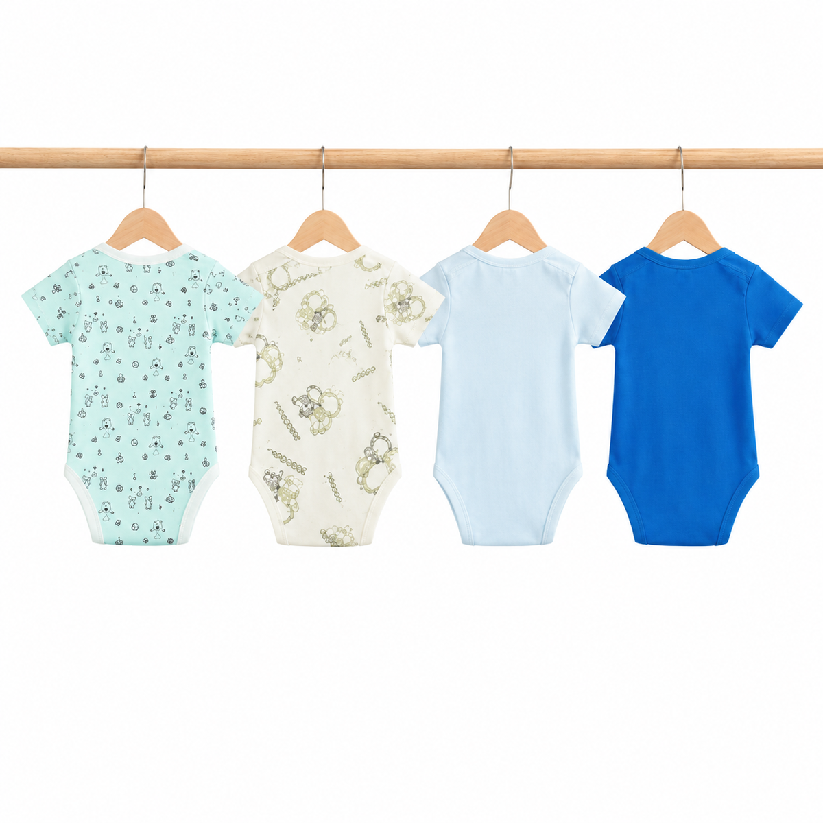Unisex Baby Bodysuits 4-Pack – Astronaut & Mixed Prints, 6–9M