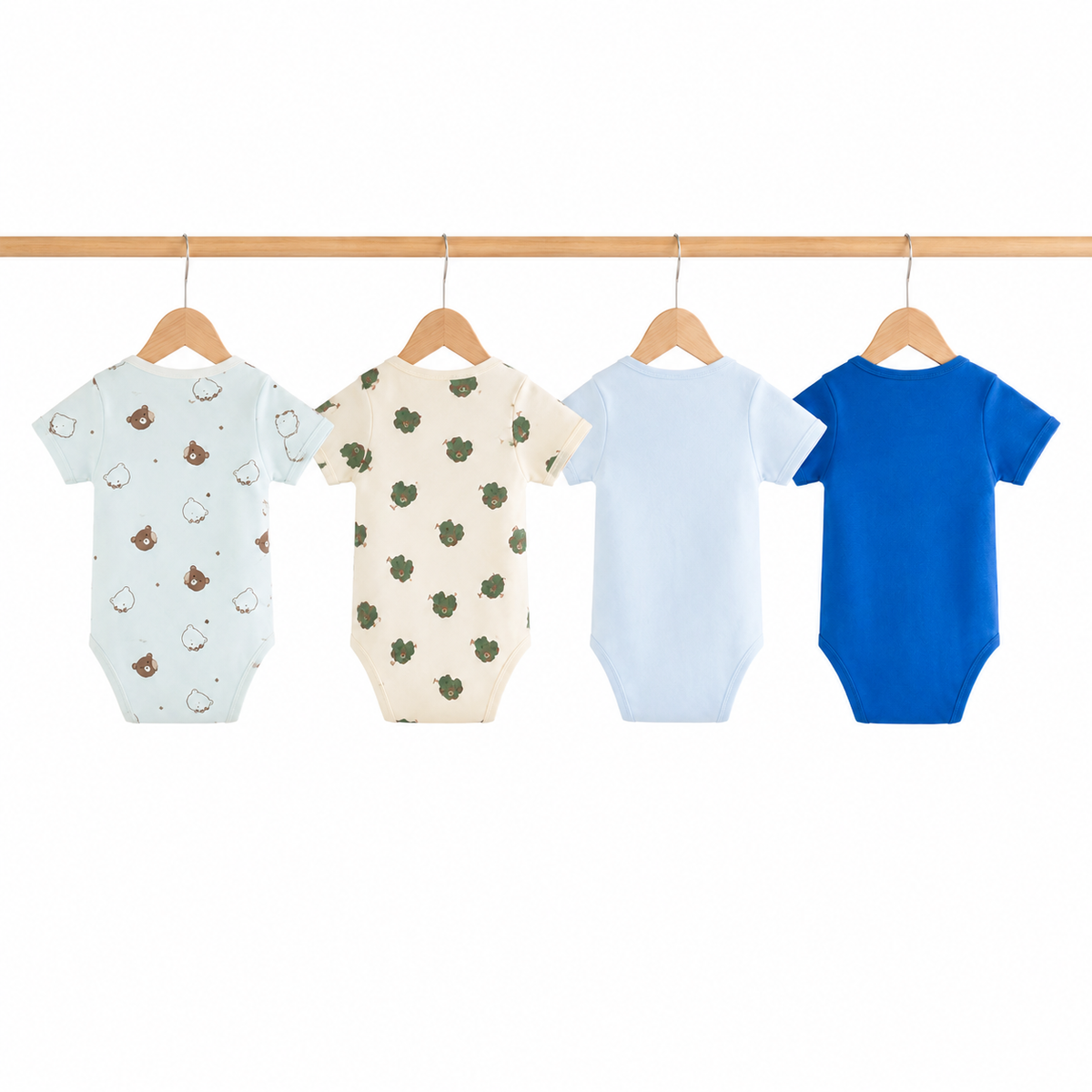 Unisex Baby Bodysuits 4-Pack – Bear & Mixed Prints, 6–9M