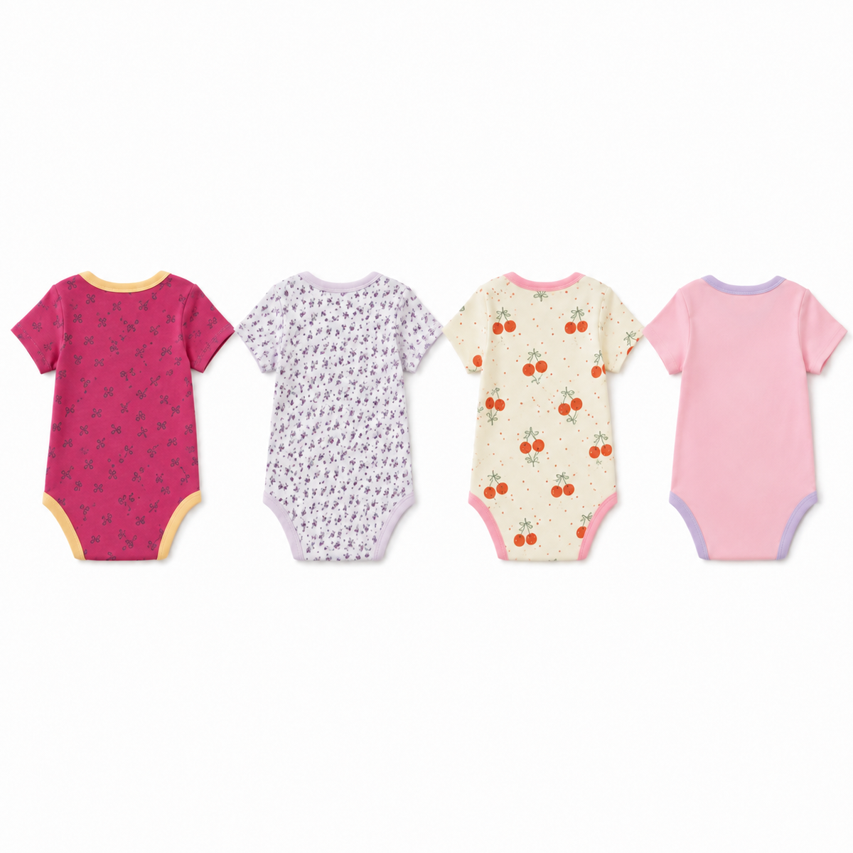 Unisex Baby Bodysuits 4-Pack – Cherry & Mixed Prints, 0–3M