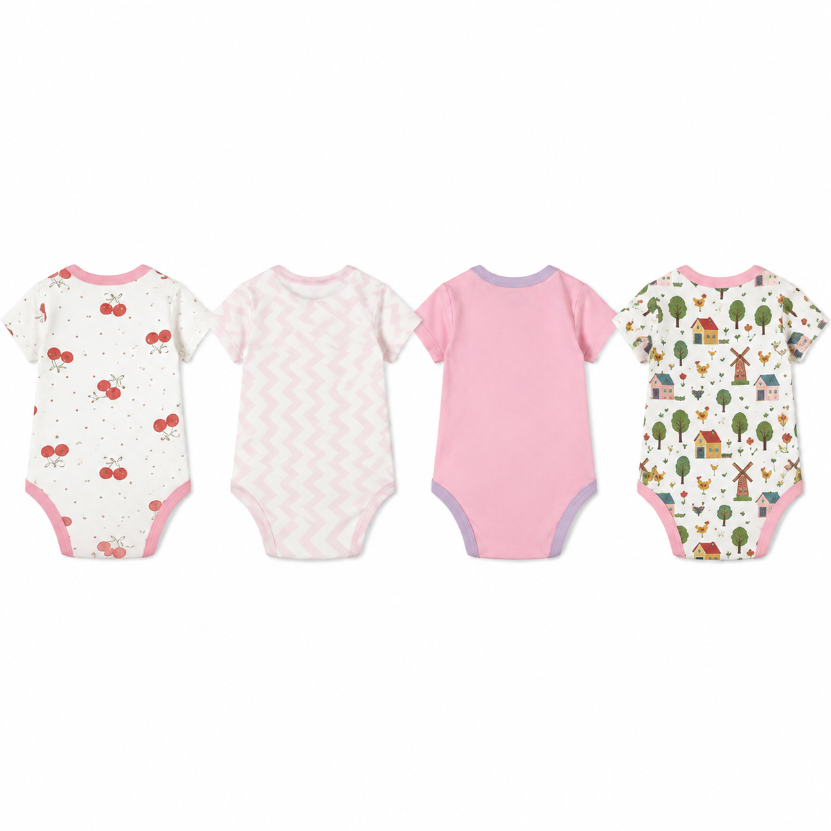 Unisex Baby Bodysuits 4-Pack – Chicken & Mixed Prints, 0–3M