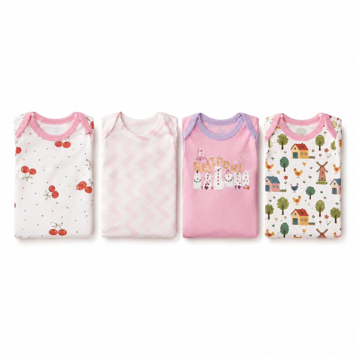 Unisex Baby Bodysuits 4-Pack – Chicken & Mixed Prints, 0–3M