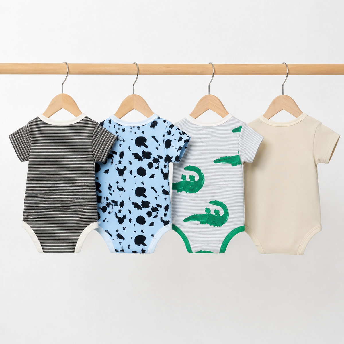Unisex Baby Bodysuits 4-Pack – Crab & Mixed Prints, 6–9M