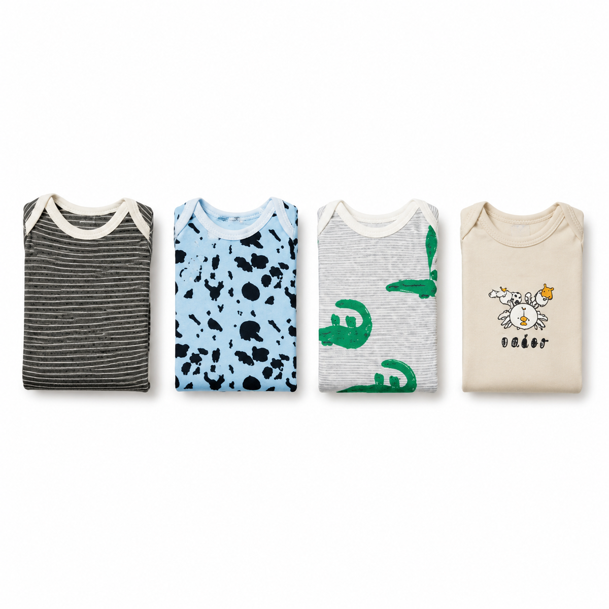 Unisex Baby Bodysuits 4-Pack – Crab & Mixed Prints, 6–9M