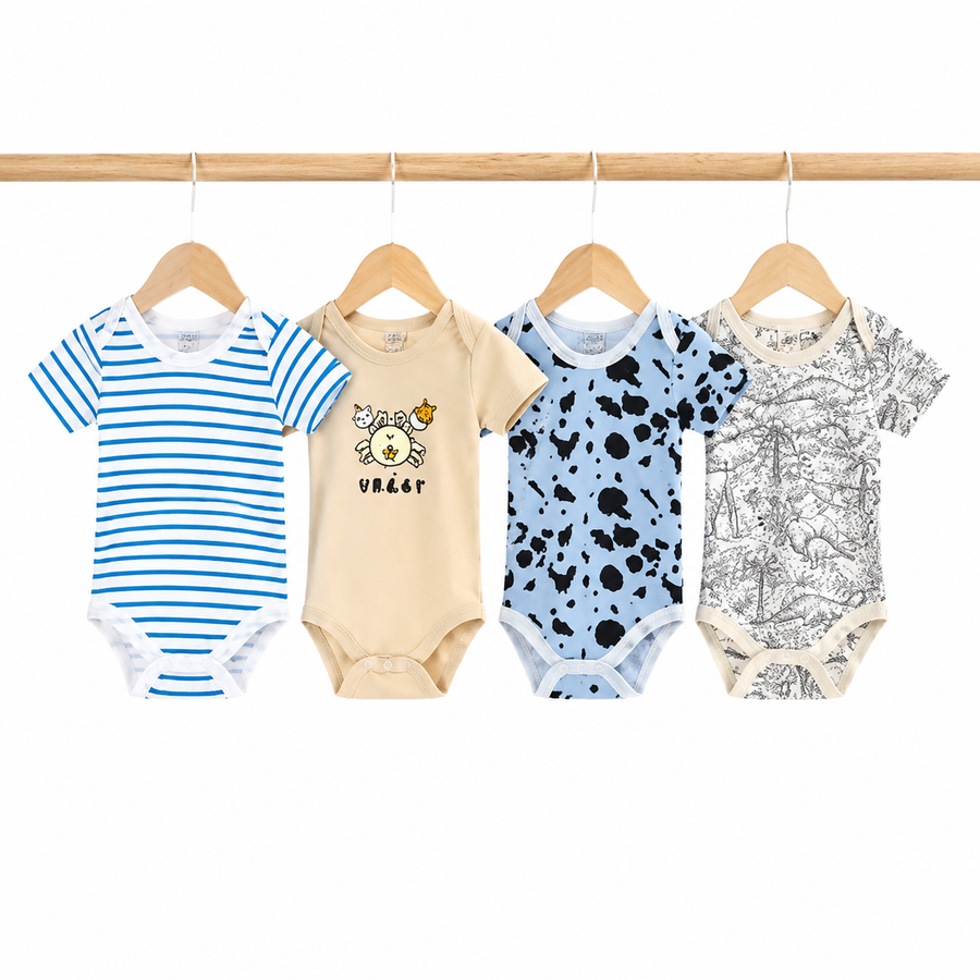 Unisex Baby Bodysuits 4-Pack – Dinosaur & Mixed Prints, 6–9M