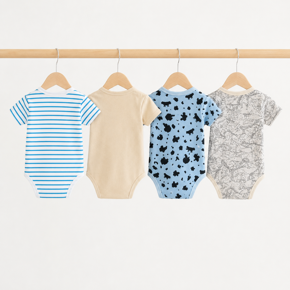 Unisex Baby Bodysuits 4-Pack – Dinosaur & Mixed Prints, 6–9M