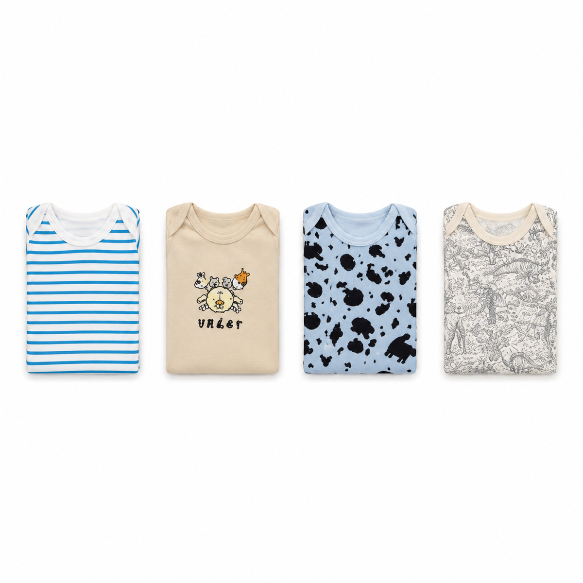 Unisex Baby Bodysuits 4-Pack – Dinosaur & Mixed Prints, 6–9M