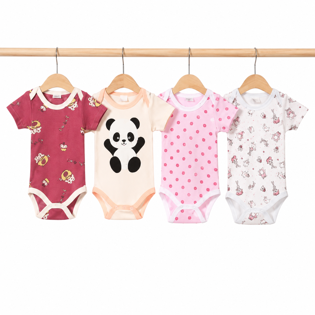 Unisex Baby Bodysuits 4-Pack – Panda & Mixed Prints, 3–6M