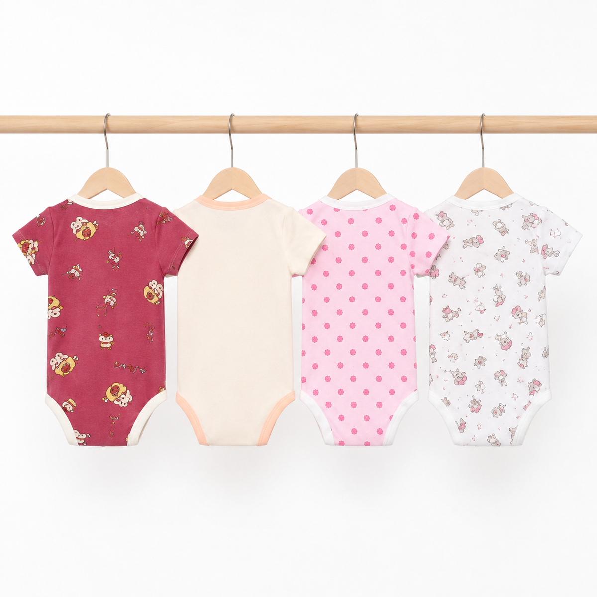 Unisex Baby Bodysuits 4-Pack – Panda & Mixed Prints, 3–6M