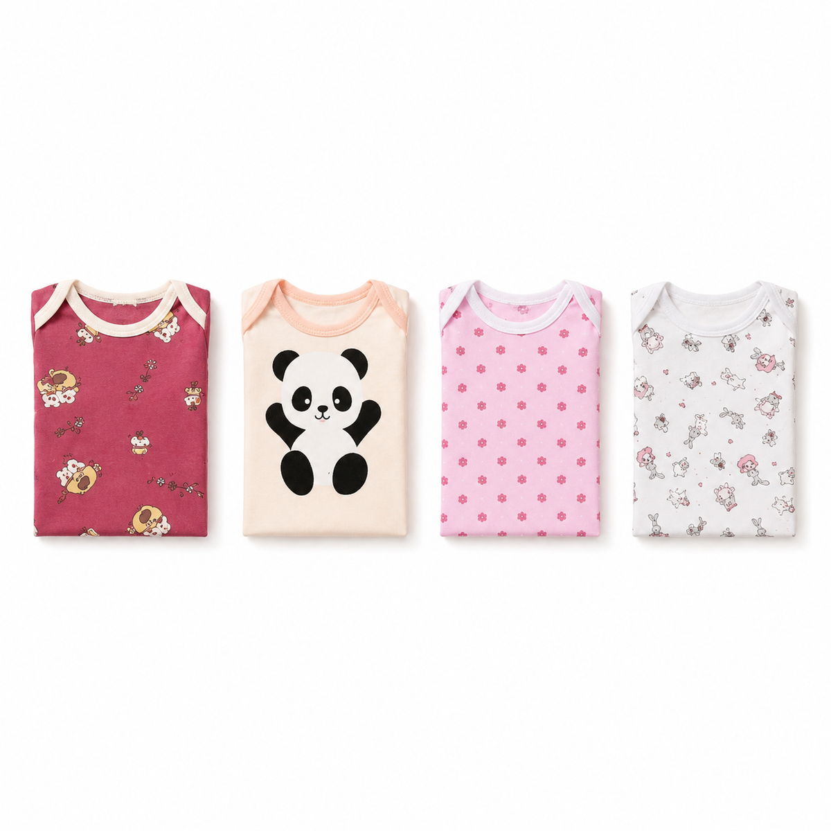 Unisex Baby Bodysuits 4-Pack – Panda & Mixed Prints, 3–6M