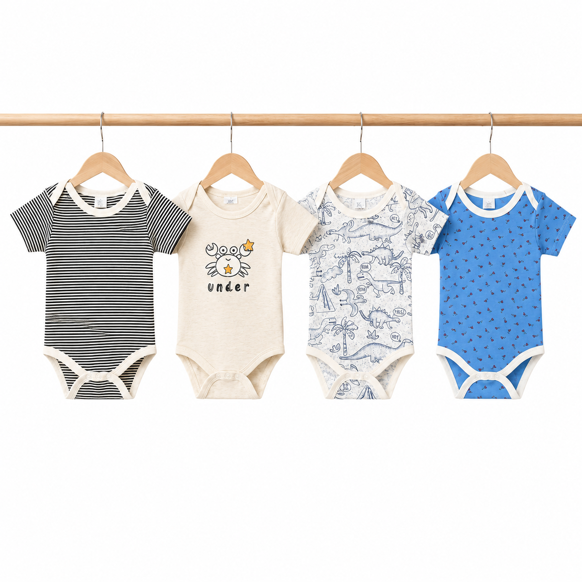 Unisex Baby Bodysuits 4-Pack – Rose & Mixed Prints, 6–9M