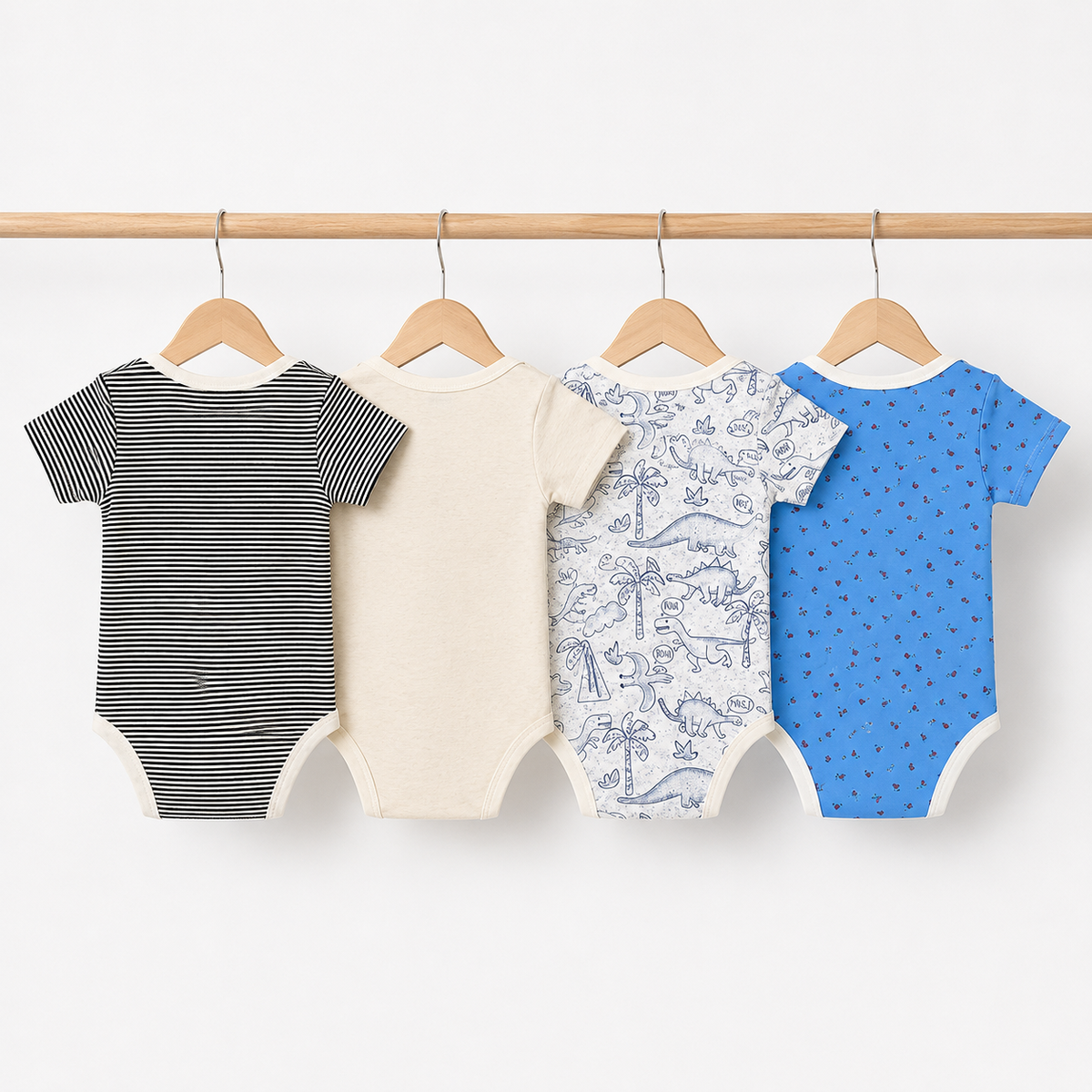 Unisex Baby Bodysuits 4-Pack – Rose & Mixed Prints, 6–9M