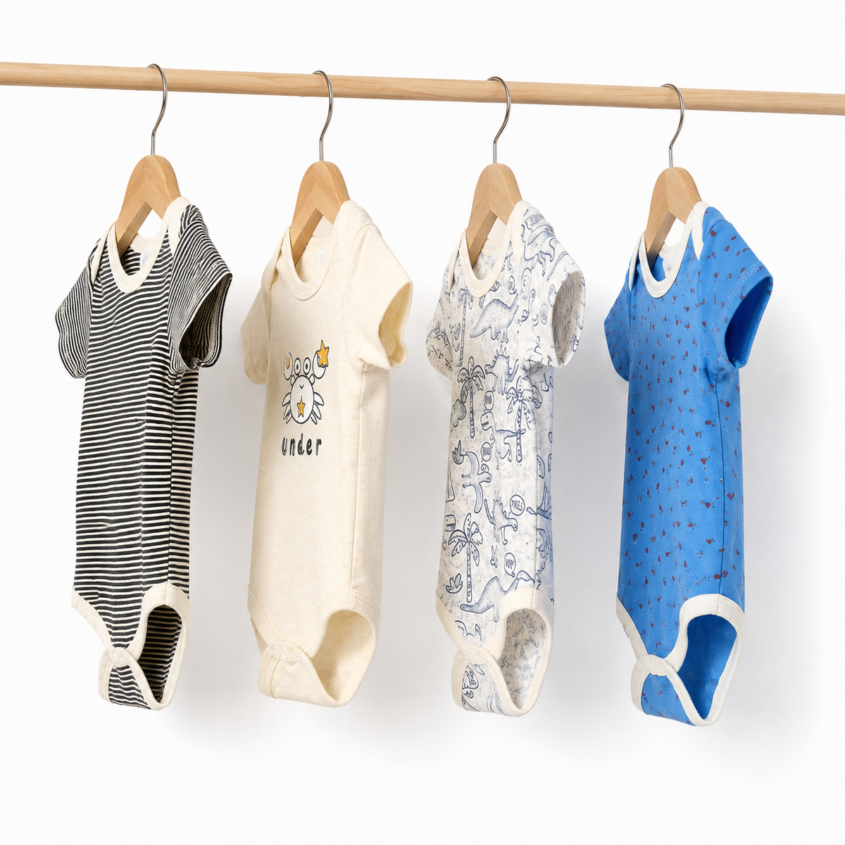 Unisex Baby Bodysuits 4-Pack – Rose & Mixed Prints, 6–9M