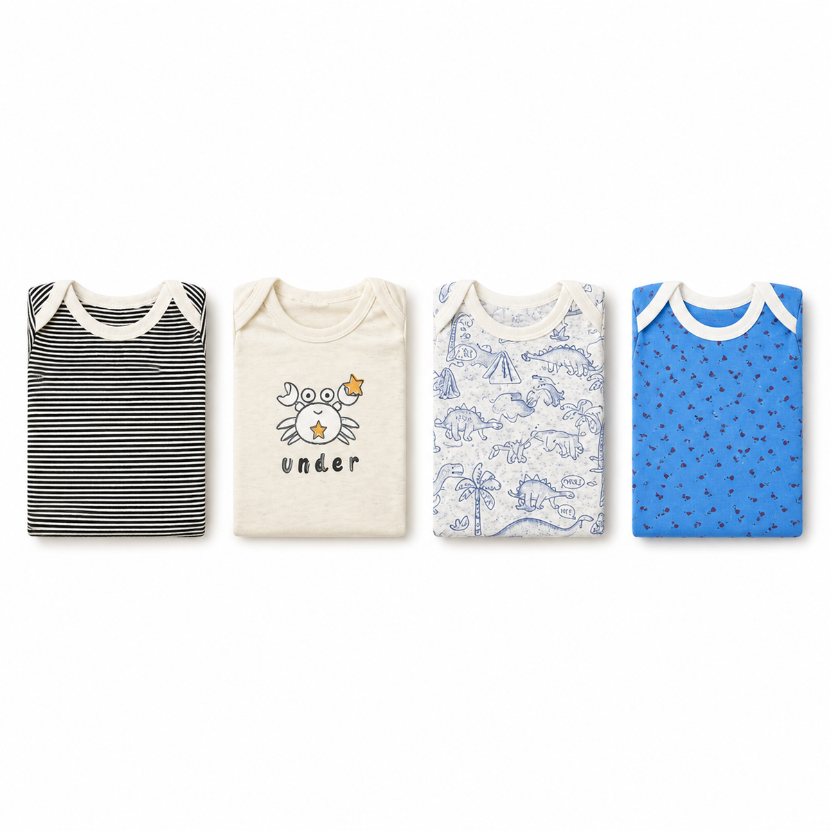 Unisex Baby Bodysuits 4-Pack – Rose & Mixed Prints, 6–9M