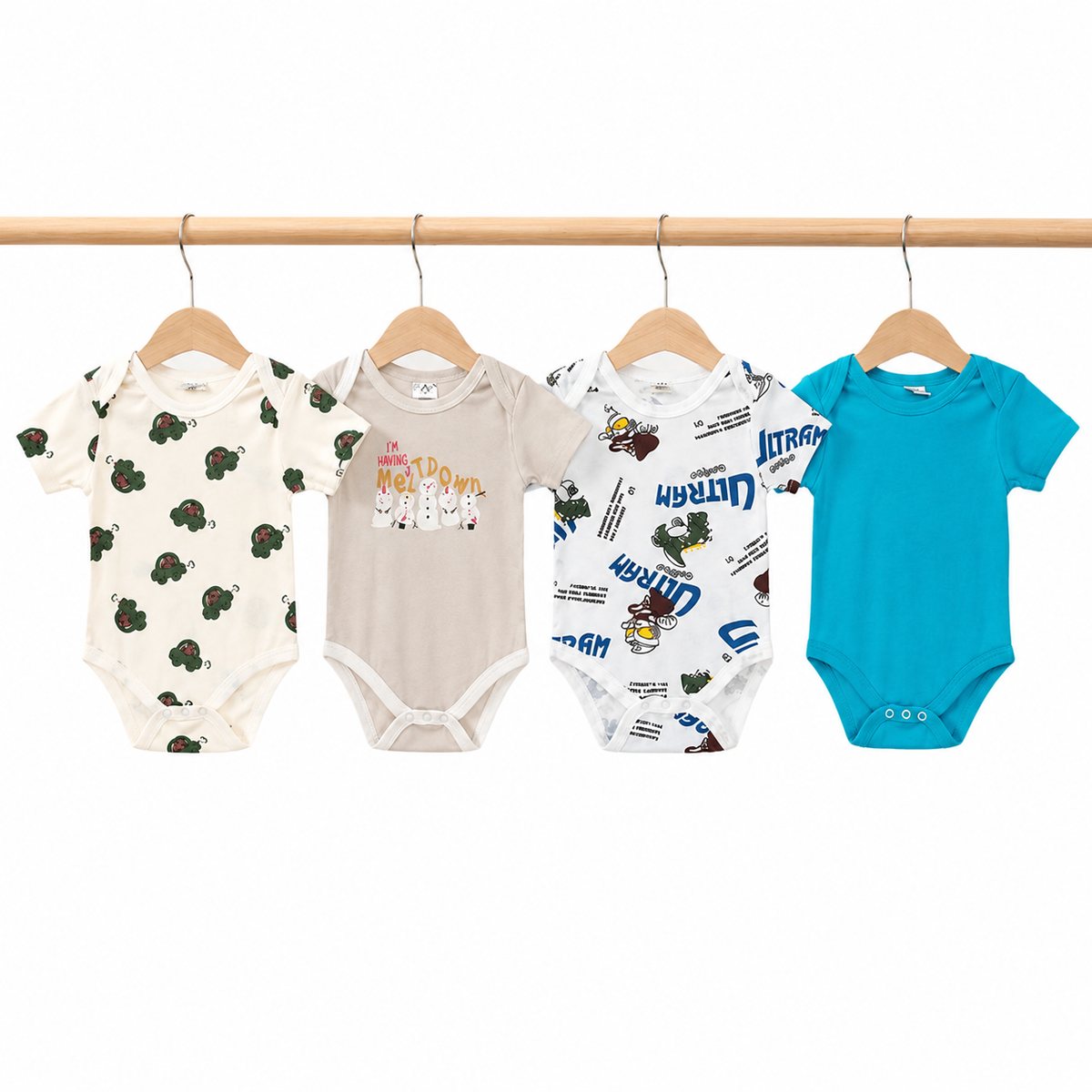 Unisex Baby Bodysuits 4-Pack – Snowman & Mixed Prints, 6–9M