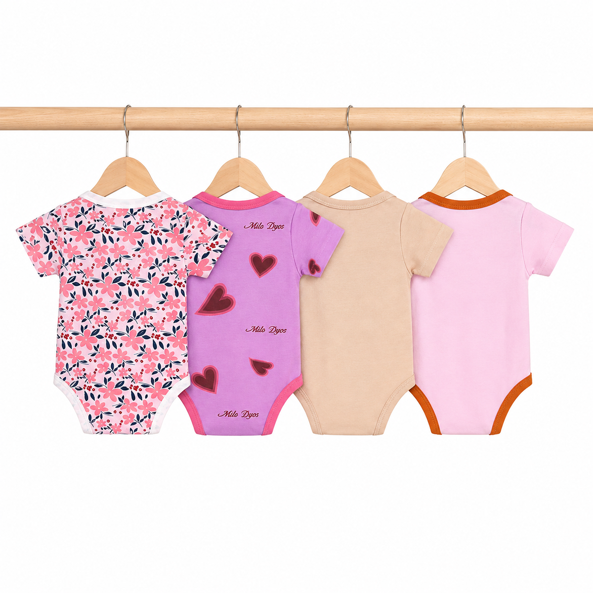 Unisex Baby Bodysuits 4-Pack – Pink Star & Mixed Prints, 3–6M
