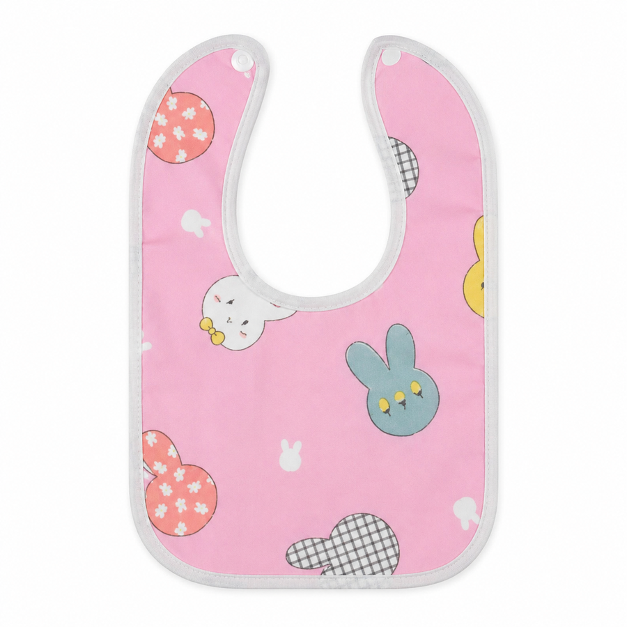BABY PLASTIC BIB BUTTON BUNNY PINK