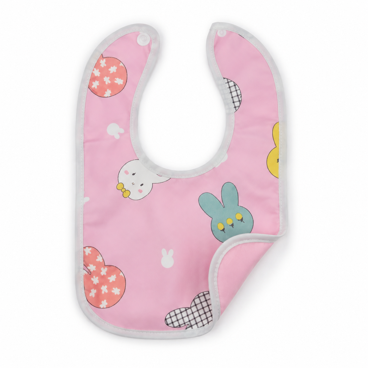 BABY PLASTIC BIB BUTTON BUNNY PINK