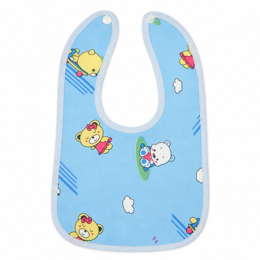 BABY PLASTIC BIB BUTTON CUTE BLUE