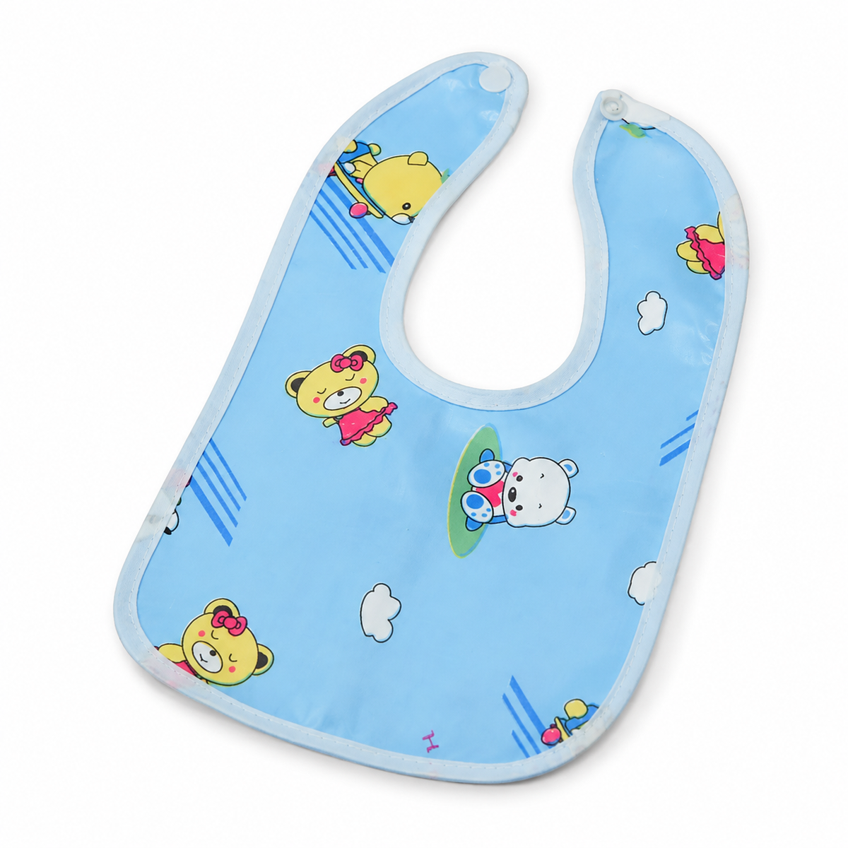 BABY PLASTIC BIB BUTTON CUTE BLUE