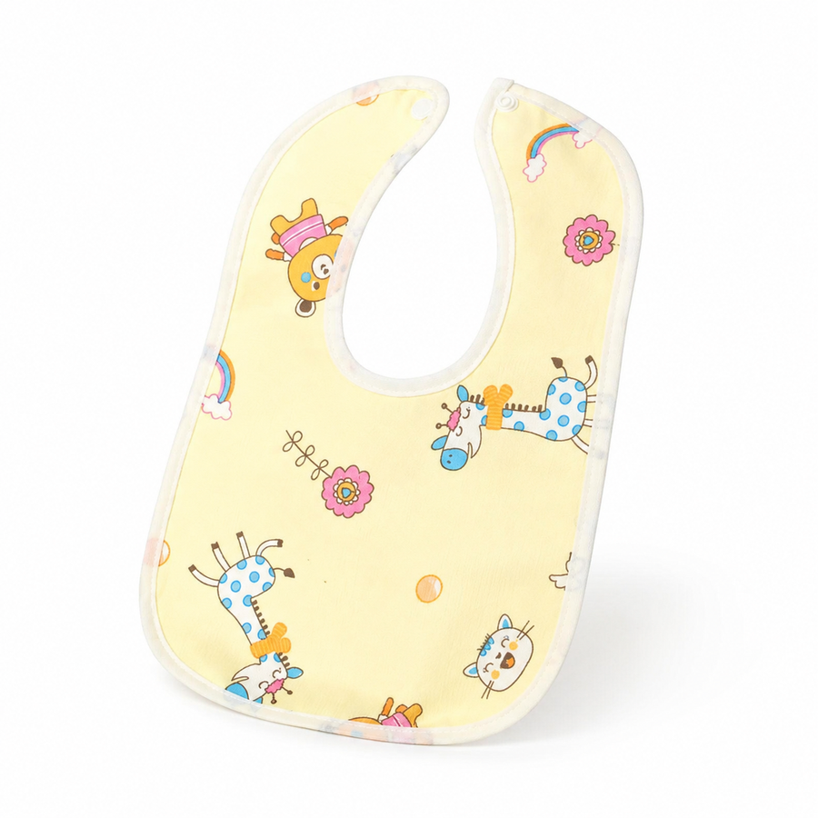 BABY PLASTIC BIB BUTTON GIRAFFE YELLOW
