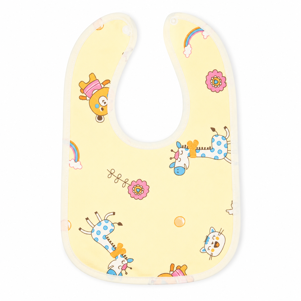 BABY PLASTIC BIB BUTTON GIRAFFE YELLOW