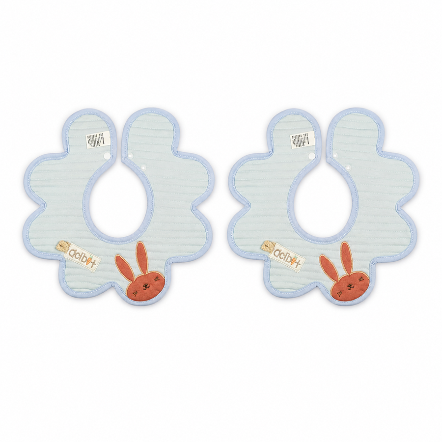 2 PACK BABY BUNNY APPLIQUE FLORAL BIB BLUE 360 DEGREE COVERAGE